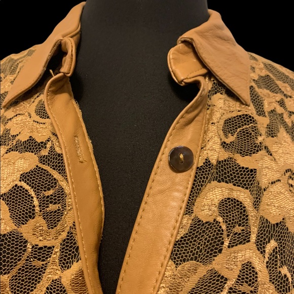 B&J Lace Blouse with Genuine Leather Trim - Picture 4 of 16